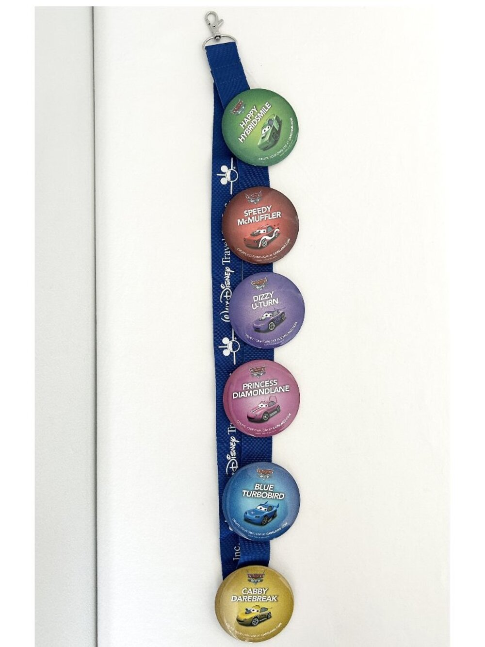 Complete Set of 6 Disney CARS Button Pins Lanyard 2012 California Adventure Park